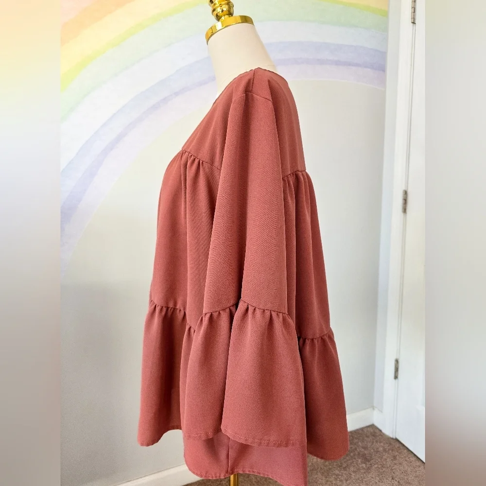 Shein | XXL | Rust Colored Bell Sleeve Smock Top - Picture 2 of 7